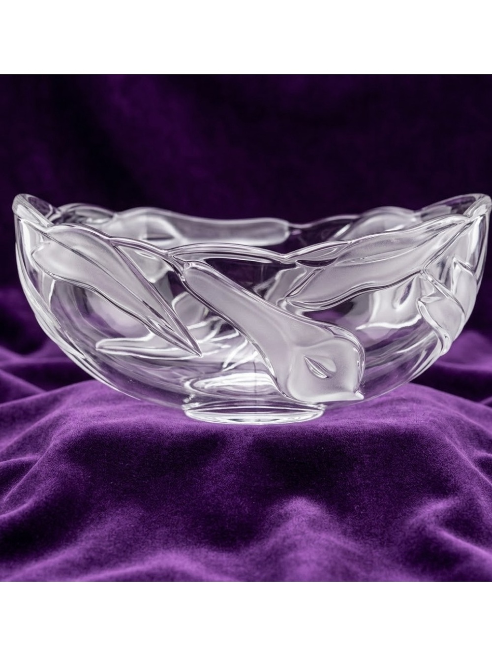 Vintage Mikasa Crystal Calla Lily Oval Serving Bowl - Frosted Floral Glass